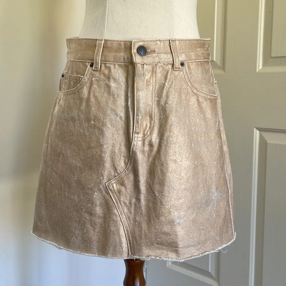 💛GLASSONS gold finish denim mini skirt - Picture 2 of 10